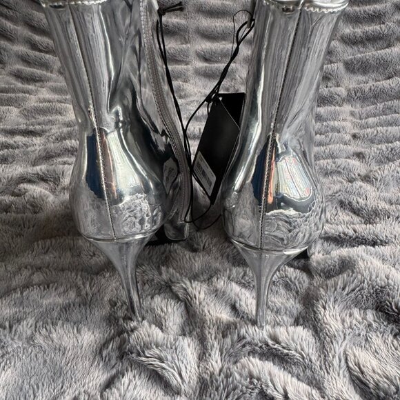 Women Go-Go Disco Glam Western Pointed Toe Stiletto Heel Boot Silver Metallic 8 - Picture 7 of 14